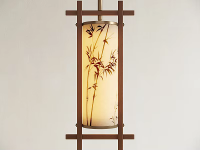Japanese Style Pendant Light With Bamboo Pattern And Wooden Frame Design 3d model
