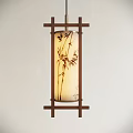 Japanese Style Pendant Light With Bamboo Pattern And Wooden Frame Design