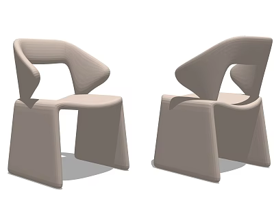 Two Modern Leisure Chairs With Unique Curved Backrest And Geometric Base In Light Tone Design 3d model