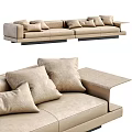 Comfortable Modern Beige Sectional Sofa With Multiple Plush Pillows And Side Table Extension 3d model