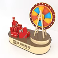 Modern Commercial Display Equipment Featuring Ferris Wheel Model Red Gift Boxes and Wooden Base