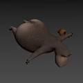 Cartoon Hippo Game Character with Closed Eyes Holding Small Brown Jar and Light Gray Texture