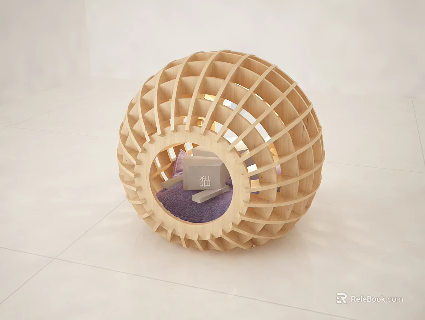 Wooden Spherical Home Living Accessory With Hollow Design And Small Box Inside 3d model 