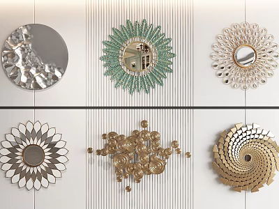 Decorative Wall Hangings With Mirror Accents And Geometric Patterns In Metallic Finishes 3d model