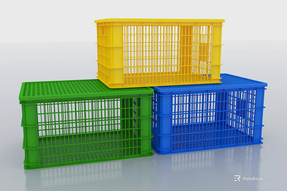 Colorful Plastic Mesh Storage Baskets in Yellow Green and Blue Shades 3d model 