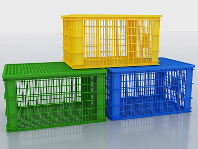 Colorful Plastic Mesh Storage Baskets in Yellow Green and Blue Shades 3d model