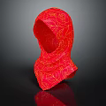 Elegant Red Headscarf With Intricate Yellow Floral Patterns On Black Background 3d model