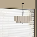 White Pleated Pendant Light Hanging Above Window With Blinds In Modern Interior Room