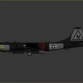 Dark Airplane Model with Four Propellers US Insignia Red Stripe on Gray Background
