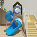 Kindergarten Indoor Play Area With Colorful Slide Stairs And Safe Railings