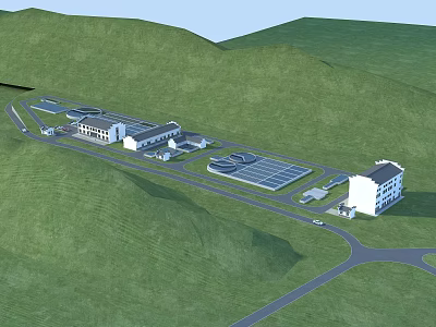 Industrial Factory Complex In Lush Green Hills With Modern Buildings Roads And Facilities 3d model
