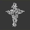 Silver Cross With Intricate Filigree Design And Sparkling Diamond Accents