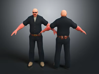 Two Bald Male Characters 3D Design With Red Arms Black Shirt Front Back View 3d model