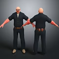 Two Bald Male Characters 3D Design With Red Arms Black Shirt Front Back View