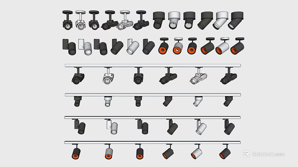 Modern Downlights and Spotlights with Track and Ceiling Mounted Design Options 3d model 
