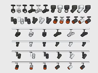 Modern Downlights and Spotlights with Track and Ceiling Mounted Design Options 3d model