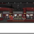 Modern Hotpot Restaurant Interior With Red Decor And Comfortable Seating Area 3d model