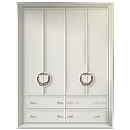 Modern White Wardrobe With Round Handle Design And Drawer Storage For Bedroom 3d model