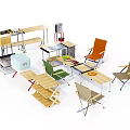 Modern Table and Chair Combination With Wooden Tables and Colorful Chairs