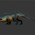 Fierce 3D Game and Movie Monster Character With Blue Orange Skin Spiked Back Open Mouth