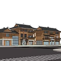 Traditional Style Multi Story Office Building With Chinese Roof Wooden Structure And Greenery