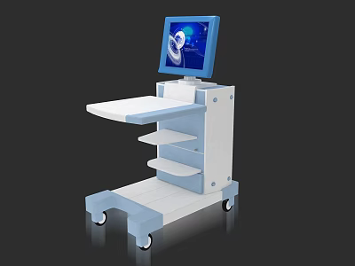 Mobile Medical Cart With Digital Display Screen Multiple Shelves And Wheels 3d model