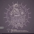 Neon Lamp Combination with Astronaut Design Space Adventure Theme and Glowing Lines on Purple Background
