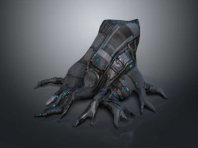 3D Rendered Mechanical Creature Game Movie Character With Black Blue Spiked Limbs Futuristic Sci Fi 3d model