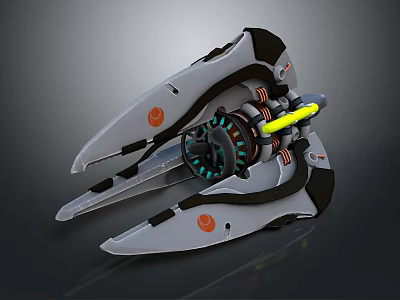 Futuristic Sci Fi Spaceship Design With Glowing Thrusters And Orange Emblems 3d model