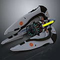 Futuristic Sci Fi Spaceship Design With Glowing Thrusters And Orange Emblems 3d model