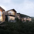 Aerial Planning of Modern Hillside Residential Architecture with Lush Forest Surroundings