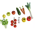 Fresh Assorted Vegetables Including Tomatoes Carrots Zucchini Garlic Bell Peppers and Herbs on White Background