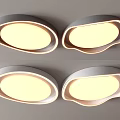 Four Shell Shaped Modern Ceiling Lights Illuminated White Panels Mounted on Gray Wall 3d model