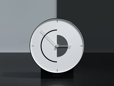 Modern Minimalist Clock with White Dial Black Frame Hands Gray Semicircular Decoration on Black Base 3d model