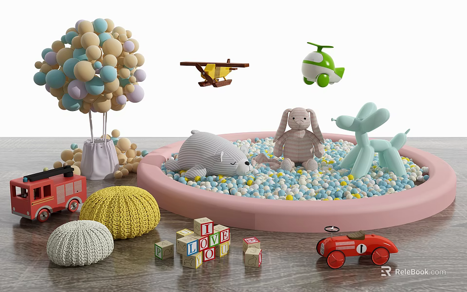 Fun Playground Equipment With Ball Pit Plush Toys Toy Cars Building Blocks And Balloons 3d model 