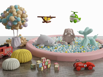 Fun Playground Equipment With Ball Pit Plush Toys Toy Cars Building Blocks And Balloons 3d model
