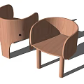 Two Light Wooden Leisure Chairs with Minimalist Curved Backrest Armrests and Straight Legs