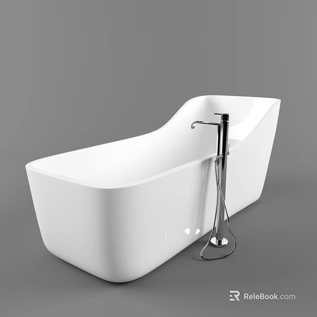 Sleek Modern Freestanding Bathtub with Chrome Faucet and Smooth White Surface 3d model 