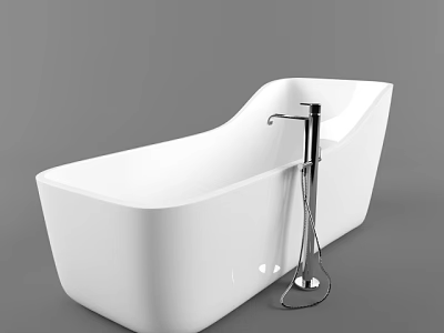Sleek Modern Freestanding Bathtub with Chrome Faucet and Smooth White Surface 3d model