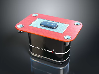 Modern Black Bookcase With Red Top Silver Screws And Blue Control Panel Design 3d model