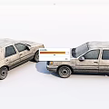 Two Old Worn Light Gray Cars Side And Front Side Views Against White Background