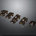 Different Weapon Equipment on Armored Vehicle Models With Red Wheels and Gray Background