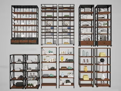 Modern Metal Frame Shelving Units with Wooden Shelves for Home Organization Storage 3d model