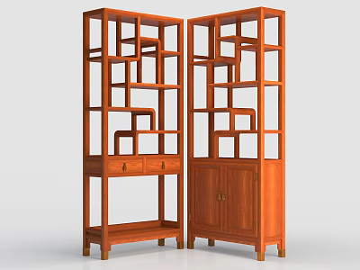 Traditional Chinese Wooden Display Shelf With Multiple Layers Drawers And Cabinet Doors 3d model