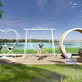 Heart Shaped Swing And Circular Design Outdoor Chairs In Scenic Lawn Lake View Setting