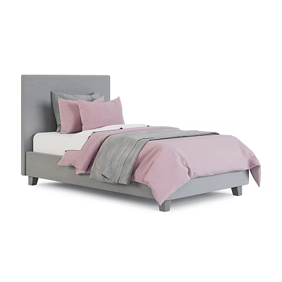 Cozy Kids Bed with Gray Headboard Pink and Gray Bedding Simple Modern Design 3d model