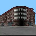 Traditional Style Multi Story Building Exterior With Red White Decor And Windows
