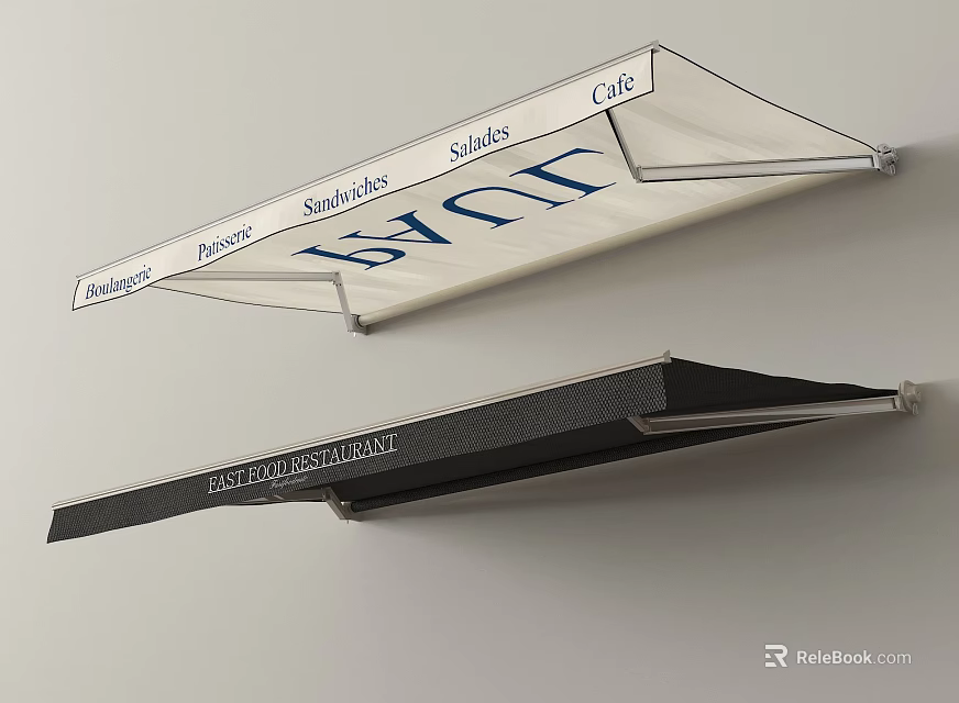 Stylish Outdoor Awning With Canvas Material And Metal Frame For Cafe Restaurant 3d model 