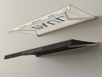 Stylish Outdoor Awning With Canvas Material And Metal Frame For Cafe Restaurant 3d model