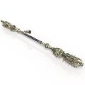 Ancient Ornate Metallic Weapon With Long Handle Intricate Carvings And Sharp Spikes